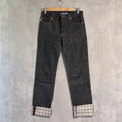 美品 バーバリーブルーレーベル デニム 38 ジーンズ ストレート ノバチェック ロールアップ ボタンフライ インディゴ 濃紺 三陽商会 リブレイセル BURBERRY クロップド Y2K レトロ 古着女子