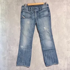 良品 DIESEL ディーゼル HUSH OS フレアデニム W30 イタリア製 ジーンズ ブーツカット クラッシュ ダメージ ヒゲ タック 異形ポケット インディゴ Y2K 00s 縦落ち アメカジ レトロ 古着