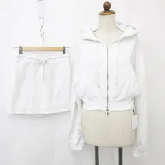 グレイル GRL セットアップ ルームウェア 部屋着 パジャマ パーカー スカート インパン付 裏起毛 ジップアップ フード ミニ丈 アイボリー ホワイト Fのサムネイル