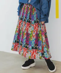 ScoLar（スカラー）143642：花柄パッチワーク風 プリーツスカートのサムネイル