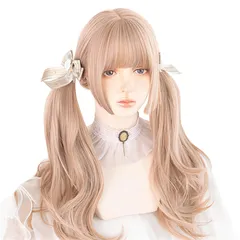 在庫処分 耐熱 ファッション コスプレ 小顔 かつら ウィッグ クリームブラウン 専用ネット 茶髪 ぱっつん前髪 イベント ツインテール 学園祭 ロング カール 撮影用 レディースフルウィッグ ロリータ 変装用 女性用