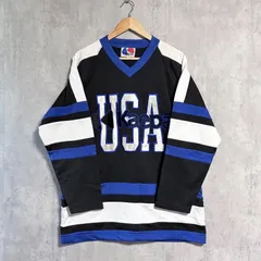 【希少】90s ケイパ Kaepa USAロゴ スウェット ホッケーシャツ風 L 黒 青 白 ビンテージ Vネック トレーナー ストリート Y2K オーバーサイズ 古着男子 古着女子 スポーツミックス【送料無料】のサムネイル