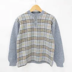 カールヘルム Karl Helmut セーター ニット 長袖 ヘンリーネック チェック柄 ウール 青 茶 ブルー ブラウン Mのサムネイル