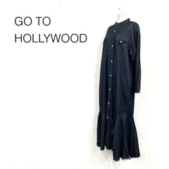 美品タグ付 Go To Hollywood ゴートゥーハリウッド ブラックデニムシャツフレアワンピース 長袖 フリンジ フラップポケット スナップボタン size1 黒 綿のサムネイル