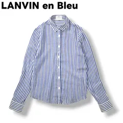 日本製 ランバン オンブルー LANVIN en Bleu ストライプ 長袖 シャツ 透け感 シアー素材 38 ネイビー x ホワイト レディース ♪のサムネイル