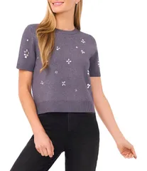 セセ レディース アウター ニット・セーター CeCe Knit Round Neck Short Sleevembellished Coordinating Sweater Grey Night グレー