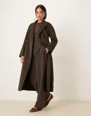 マンゴ レディース アウター コート Mango tailored tie waist coat Khaki カーキのサムネイル