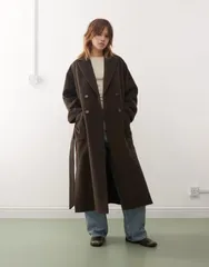 モンキ レディース アウター コート ウール Monki belted double breasted coat with wool melange Brown ブラウンのサムネイル