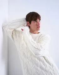 トップマン メンズ アウター ニット・セーター リラックスフィット セーター ニット Topman relaxed fit heavyweight knit sweater with cable inのサムネイル
