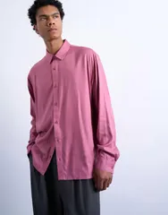 トップマン メンズ トップス シャツ リラックスフィット Topman relaxed fit viscose twill shirt in mauve PINK ピンクのサムネイル