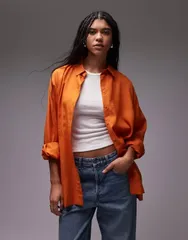トップショップ レディース トップス タンクトップ シャツ リネン Topshop linen look shirt in orangeオレンジのサムネイル