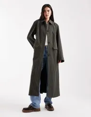 デイジーストリート レディース アウター コート Daisy Street longline tailored pinstripe coat and BROWN BLUE PINSTRIPE ブルー