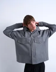 トップマン メンズ トップス ポロシャツ オーバーサイズフィット ジャージー ジャケット Topman oversized fit interlock jersey jacket Gray グレーのサムネイル