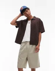 トップマン メンズ トップス ポロシャツ オーバーサイズフィット シャツ ジャージー Topman oversized fit button through jersey shirt with jacのサムネイル