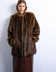 トップショップ レディース アウター コート Topshop faux fur collarless mid length coat in ginger Gingerのサムネイル