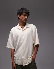 トップマン メンズ トップス ポロシャツ オーバーサイズフィット レーストリム シャツ レース ジャージー Topman oversized fit button up jersey shirt wiのサムネイル