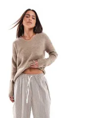 オンリー レディース アウター ニット・セーター Vネック セーター Only Vneck sweater heather Brown marl マール