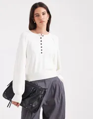 エイソス レディース トップス Tシャツ セーター コントラスト ニット ASOS DESIGN knit long sleeve henley sweater with contrast buttons in cream クリーム