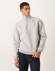 エイソス メンズ アウター パーカー・スウェット ハーフジップ シャツ スキューバ ASOS DESIGN heavyweight oversized quarter zip sweatshirt in scubastyle fabric heather Gr