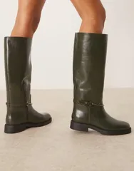 エイソス レディース シューズ ブーツ・レインブーツ ASOS DESIGN Cole flat riding knee boots in wicked green with trim WICKEDのサムネイル
