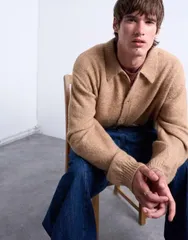 トップマン メンズ アウター カーディガン オーバーサイズフィット Topman oversized fit button up cardigan in stone STONE ストーンのサムネイル