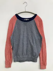 UNIQLO ユニクロ ニット/セーター S ネイビー コットン カシミヤ ボーダー柄 ミドル丈 長袖 クルーネック(丸首)