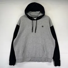 古着 チャンピオン Champion パーカー プルオーバー フード 大きいサイズ スウェット ワンポイント 2XL  ブラック系 ツートン メンズ
