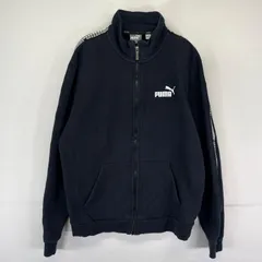 古着 プーマ PUMA ジャケット トラックジャケット 袖デザイン ロゴプリント スウェット M  ブラック系 メンズ