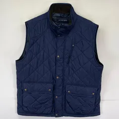 古着 ランズエンド Lands' End ベスト フルジップ 胸ポケット キルティング 襟コーデュロイ XL  ネイビー系 メンズのサムネイル