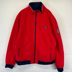 古着 ランズエンド Lands' End ジャケット フルジップ ワンポイントロゴ 裏地フリース ウォームアップ L  レッド系 メンズ