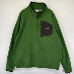 古着 コロンビア Columbia トレーナー ハーフジップ 胸ポケット フリース ワンポイント刺繍 アウトドア 2XL  グリーン系 メンズ