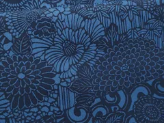 平和屋着物■小紋　藍　型染め　切嵌菊唐草文　洗える着物　CABG4920fb