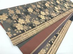 平和屋着物●本場筑前博多織　半幅帯　百合　田中利弘作　証紙付き　正絹　逸品　CABF5363hy 平和屋着物○本場筑前博多織 半幅帯 百合 田中利弘作 証紙付き 正絹