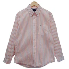 TOMMY HILFIGER トミーヒルフィガー ボタンダウンシャツ L オレンジ ストライプ 長袖シャツ コットンシャツ BDシャツ ワンポイントロゴ 刺繍ロゴ カジュアル アメカジ 古着 ビッグサイズ オーバーサイズ メンズ レディース ユニセックス