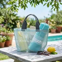 ディーンアンドデルーカ DEAN&DELUCA メッシュバッグ トートバッグ S ブルー 水色 新品 夏バッグ ビーチ プール ピクニック ランチ お弁当 ヨガ ジム サブバッグ レディース 新品