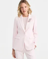 アンクライン レディース アウター ジャケット・ブルゾン プチ ブレザー Anne Klein Womens RhinestoneBrooch Structured Stretch Blazeregular Petite Soft Blossom