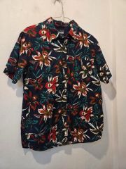 伊太利屋 極美品 希少 開襟シャツ 花柄 リップ ラインストーン 紺 9 