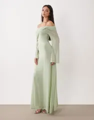 エイソス レディース トップス ワンピース ドレープ マキシ ASOS DESIGN off the shoulder draped neck long sleeve maxi dress in sage セージ