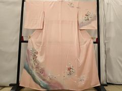 【極美品】訪問着　山下精悦 落款　手描き友禅　アジサイ ピンク系　身丈155.5 極美品】訪問着 山下精悦 落款 手描き友禅 アジサイ ピンク系 身丈