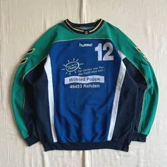 90s　vintage　ヴィンテージ古着　珍品　old hummel　ヒュンメル　両面フロッキープリント　ロゴ刺繍　配色切り替えデザイン　スウェット　トレーナー　リブライン　Y2K　ストリート　color switching×logo sweat shirtのサムネイル