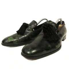 ジミーチュウ JIMMY CHOO FOXLEY フォックスレー ローファー オペラシューズ  レザー ペイント 40 黒 ブラック 緑 グリーン IBO94のサムネイル