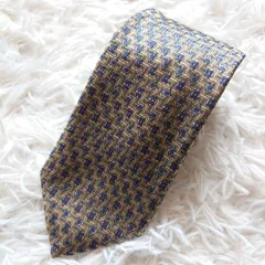 美品 バーバリーロンドン BURBERRY LONDON イタリア製 シルク ジャガード 幾何学模様 総柄 ネクタイ シャンパンゴールド