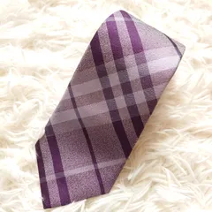 美品 近年モデル バーバリーロンドン BURBERRY ノヴァチェック メガチェック 光沢 イタリア製 シルク ネクタイ ラベンダーのサムネイル