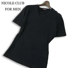NICOLE CLUB FOR MEN ニコルクラブ フォーメン 春夏★ 半袖 ジャガード スリム Vネック カットソー Sz.48 メンズ 紺のサムネイル