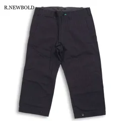 R.NEWBOLD ポールスミス 春夏 コットン100％★ シンチバック ストライプ クロップド トラウザー パンツ Sz.M メンズ 紺のサムネイル