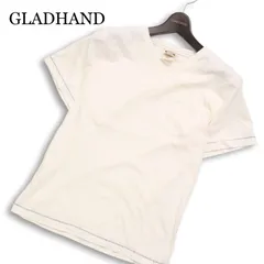 GLADHAND グラッドハンド 春夏 コットン100％★ 半袖 USA製生地 Vネック ポケット Tシャツ カットソー Sz.S メンズ 白のサムネイル