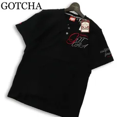 【新品 未使用】 GOTCHA ガッチャ 春夏 コットン100％★ 半袖 ロゴ刺繍 英字ロゴ ヘンリーネック Tシャツ Sz.M メンズ 黒のサムネイル