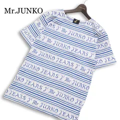 90s★ビンテージ Mr.JUNKO ミスタージュンコ 春夏 コットン100％★ 半袖 総柄 ボーダー ロゴプリント Tシャツ Sz.2 メンズのサムネイル