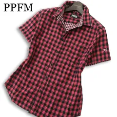 Y2K 00s★ PPFM ペイトンプレイス 春夏★ 半袖 刺繍 バッファロー チェック スリム ボタンダウン シャツ Sz.M メンズ 赤のサムネイル