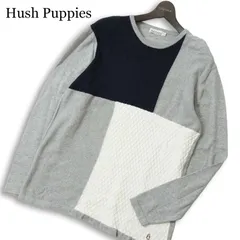 Hush Puppies ハッシュパピー 通年 ロゴ刺★ 長袖 切替 ケーブル編み 大きいサイズ ニット カットソー Sz.LL メンズ 灰のサムネイル